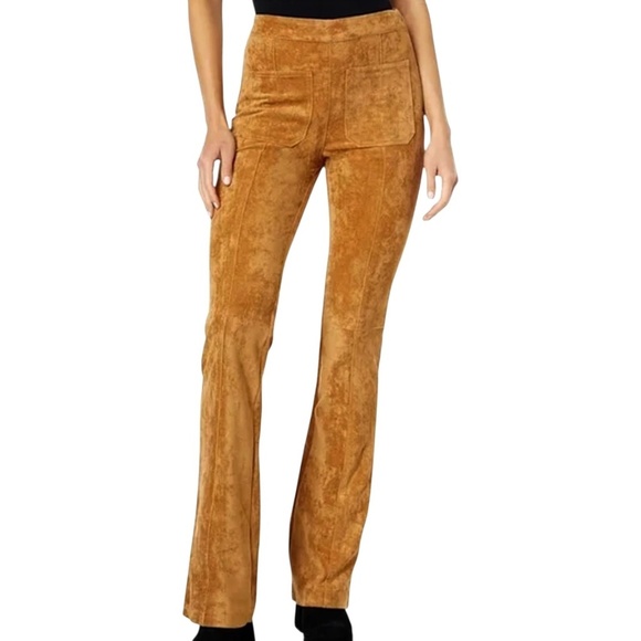 BLANK NYC Patch Pocket Mini Boot Pants Stretch Faux Suede Toasted Caramel Brown - Picture 1 of 12